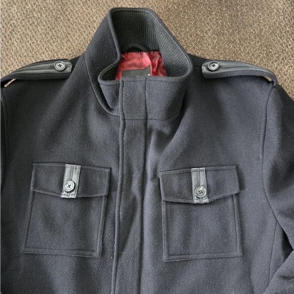 Murano Wool Blend Jacket Coat XL Men Black Leather Trim Military Heavy 90s Y2k - Picture 16 of 16